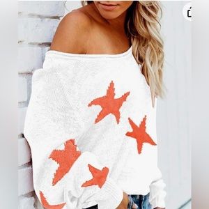 Boutique Scoop Neck off the shoulder Star sweater - great condition ! BEST OFFER